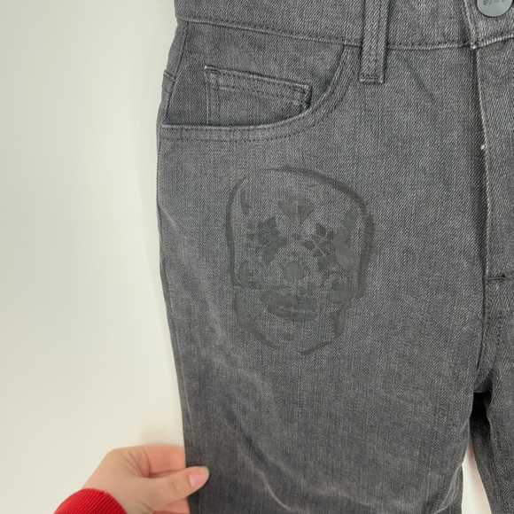 Siwy Black Mid Rise Distressed Skull Patched Flare Jeans - Picture 4 of 4